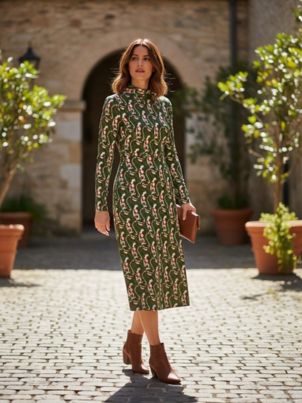 Zara Maxi Dress Bodycon Long Sleeve Mock Neck Green Womens Large